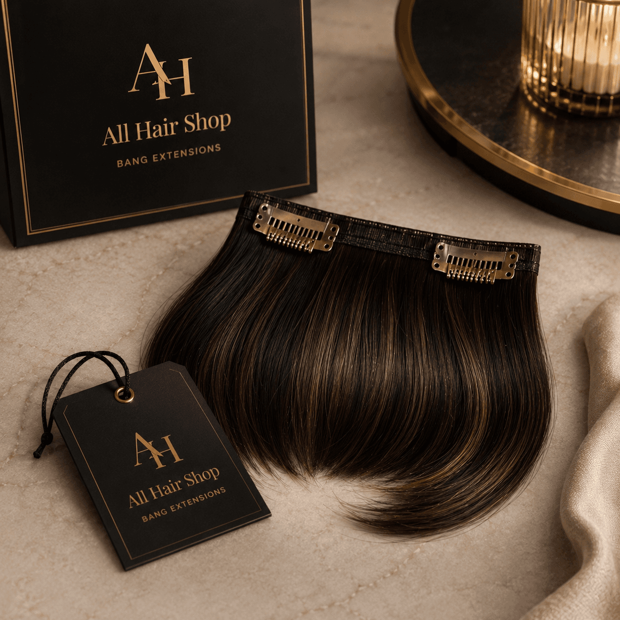 Bang Extensions showing clip-in fringe piece with snap clips