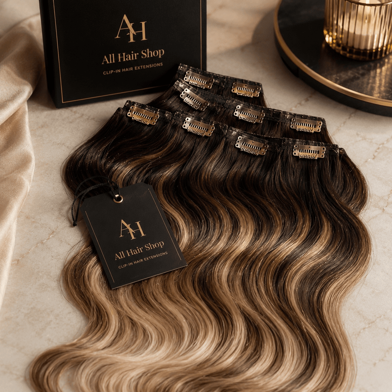 Clip-In Hair Extensions set with clips