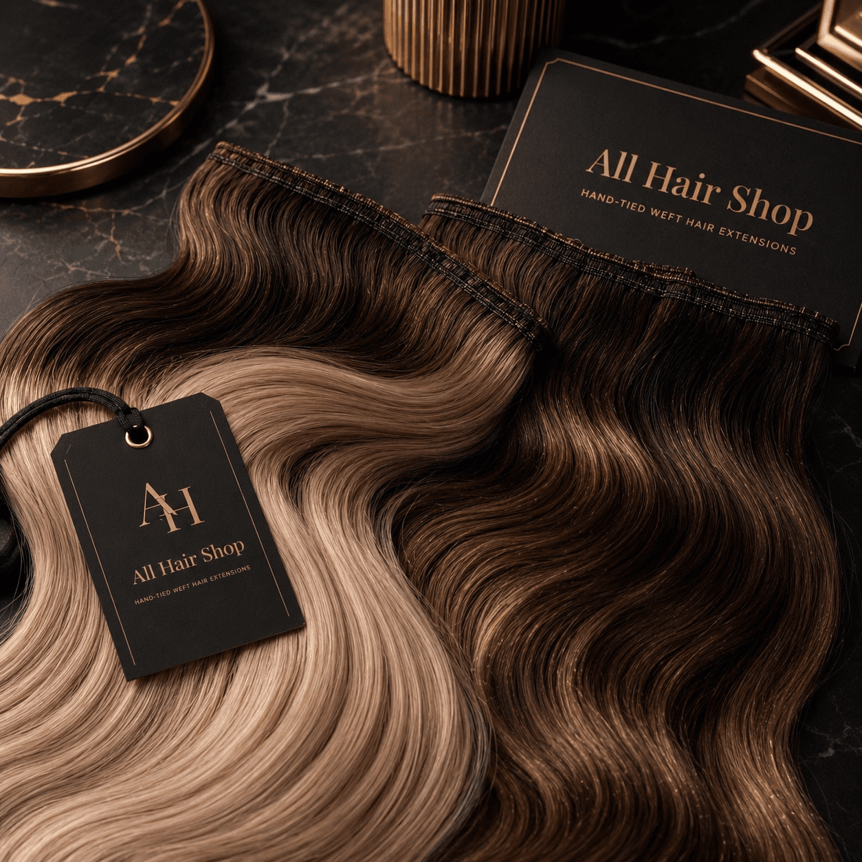 Hand-Tied Weft Extensions showing the thin hand-tied construction